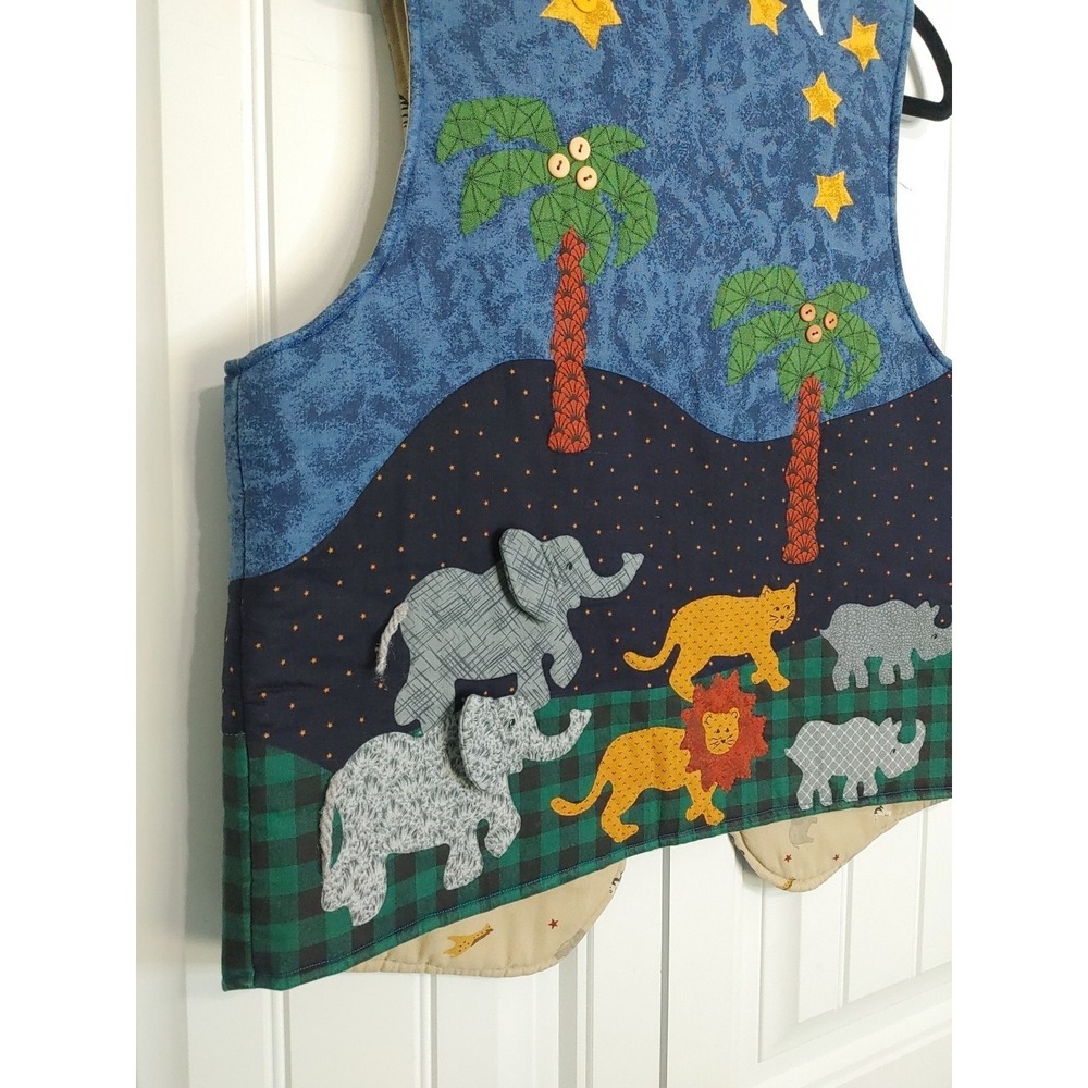 90s Handmade Appliqué Noah's Ark Detailed Quilted Vest M/L Teacher Whimsical - Picture 11 of 12